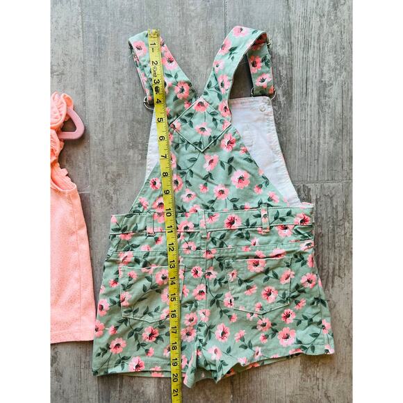 LITTLE LASS Girls 2 Piece Outfit Set Overalls Shortalls Designer Floral Denim 6 - Picture 7 of 7
